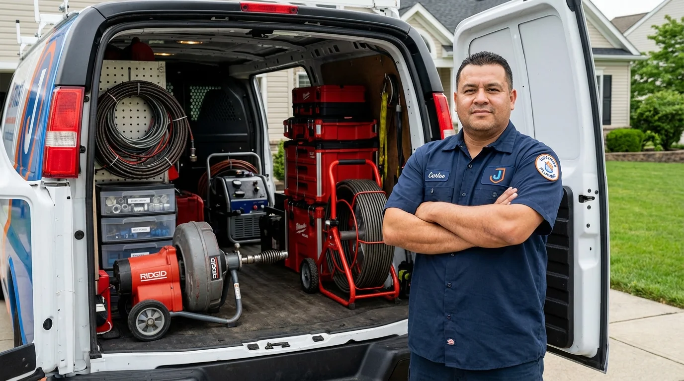 Professional drain cleaning equipment and Johns Plumbing LLC plumber in Enfield