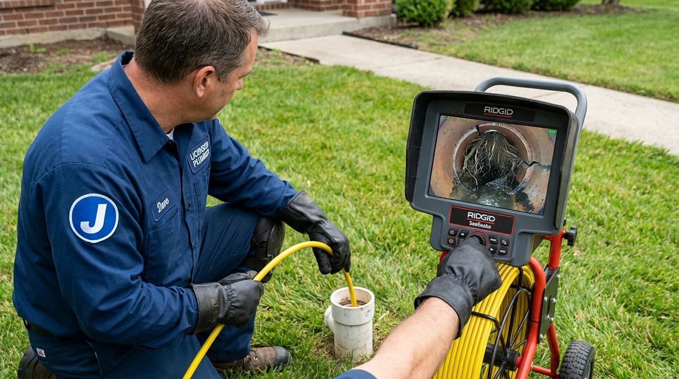 Sewer camera inspection being performed by Johns Plumbing LLC in Enfield
