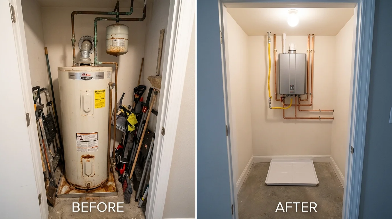 Tank water heater versus wall-mounted tankless unit comparison for Enfield, NC homeowners