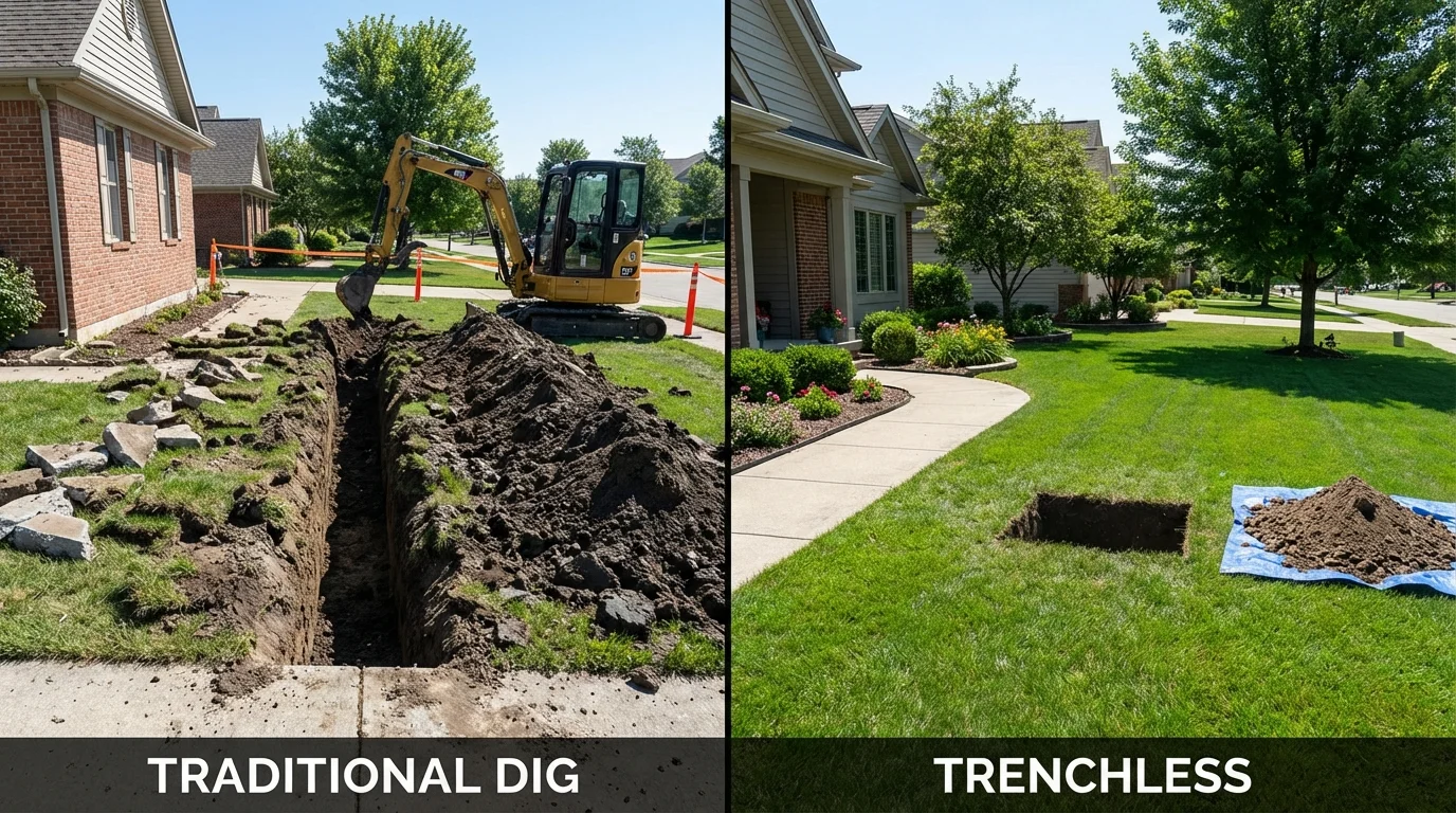 Trenchless sewer repair with minimal yard damage versus traditional excavation in Enfield, NC